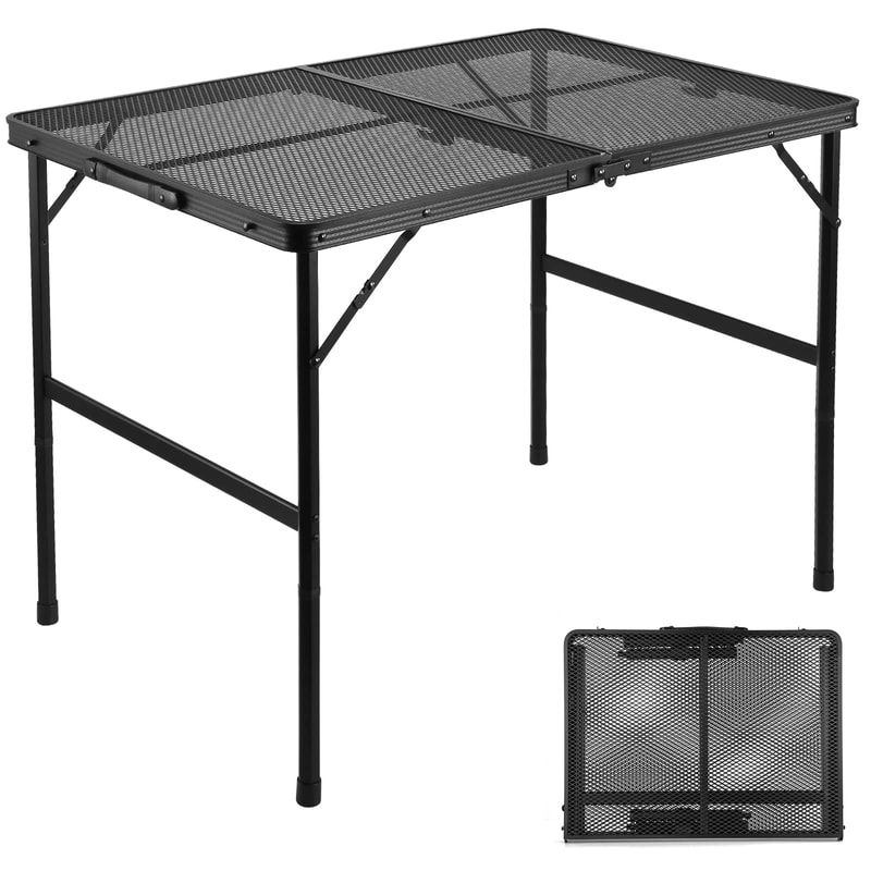 Aluminum Folding Grill Table For Outside, Lightweight Portable Metal Mesh BBQ Cooking Table, Ideal For Camping