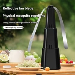 battery operated fly repelling fan with reflective blades, chemical free insect repellent, abs structure