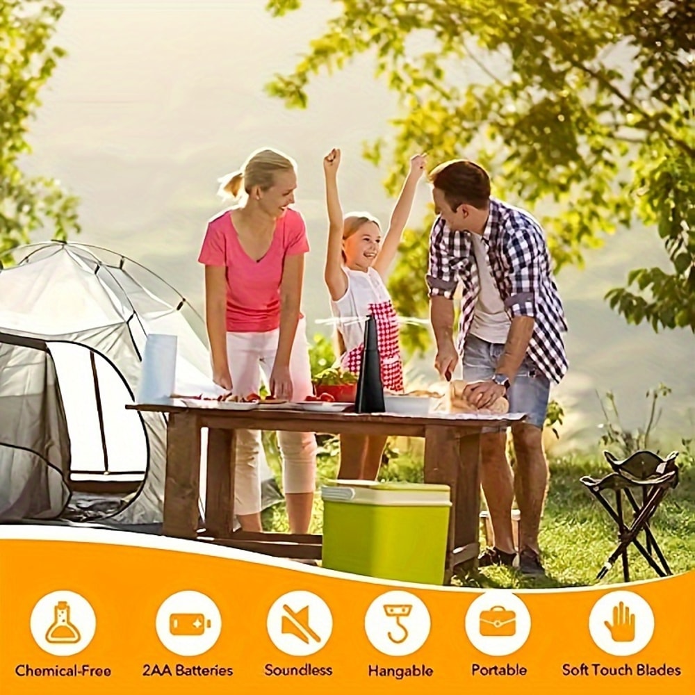 Battery Operated Fly Repelling Fan with Reflective Blades, Chemical Free Insect Repellent, ABS Structure