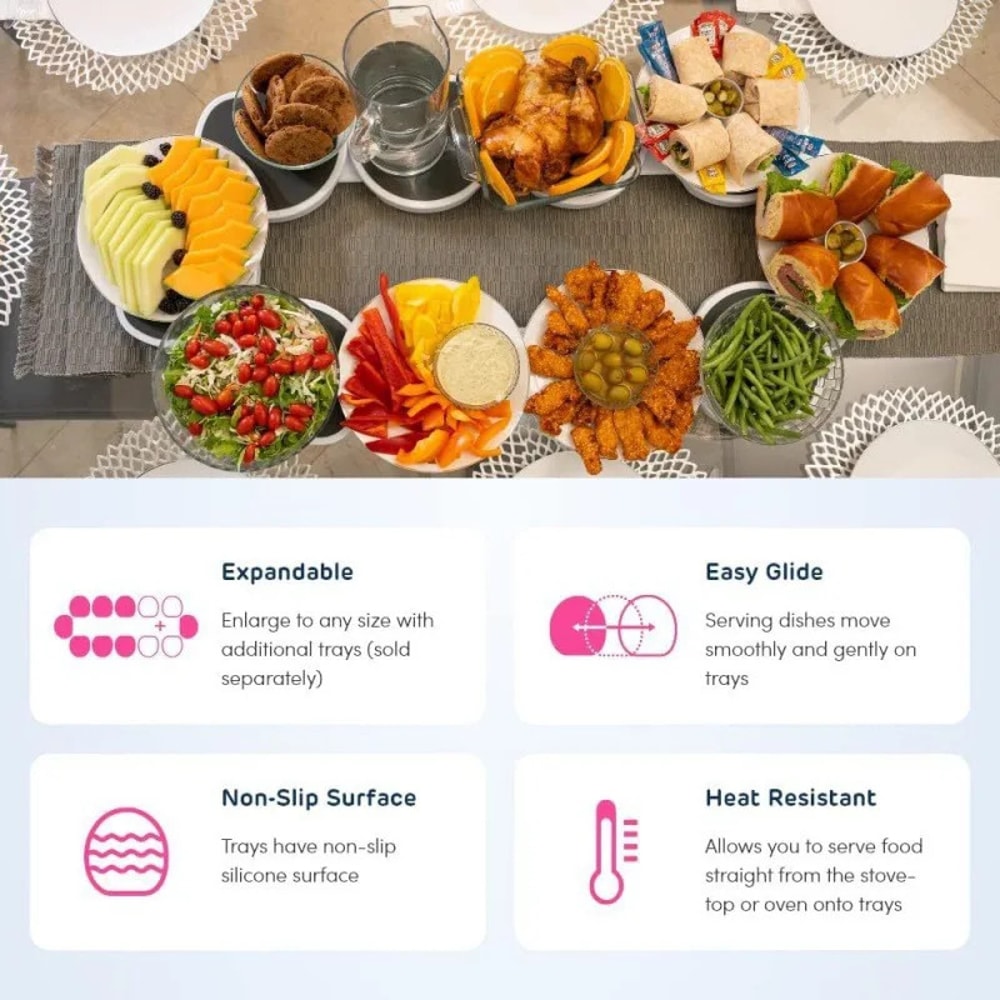 Extendable Lazy Rotating Plate for Dining Table, Perfect for Rectangular and Oblong Tables, Ideal for Kitchen Parties