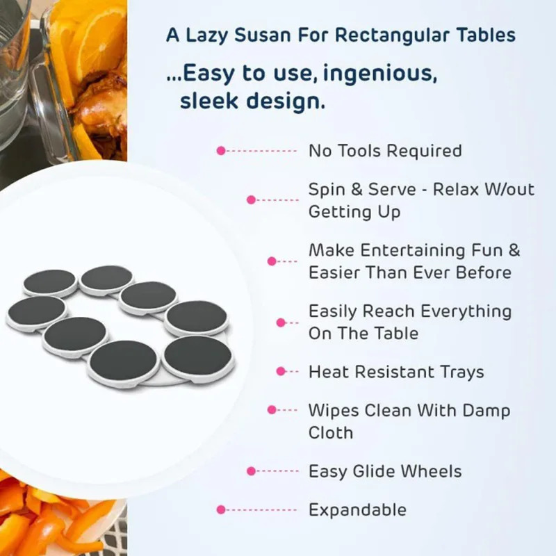 Extendable Lazy Rotating Plate for Dining Table, Perfect for Rectangular and Oblong Tables, Ideal for Kitchen Parties
