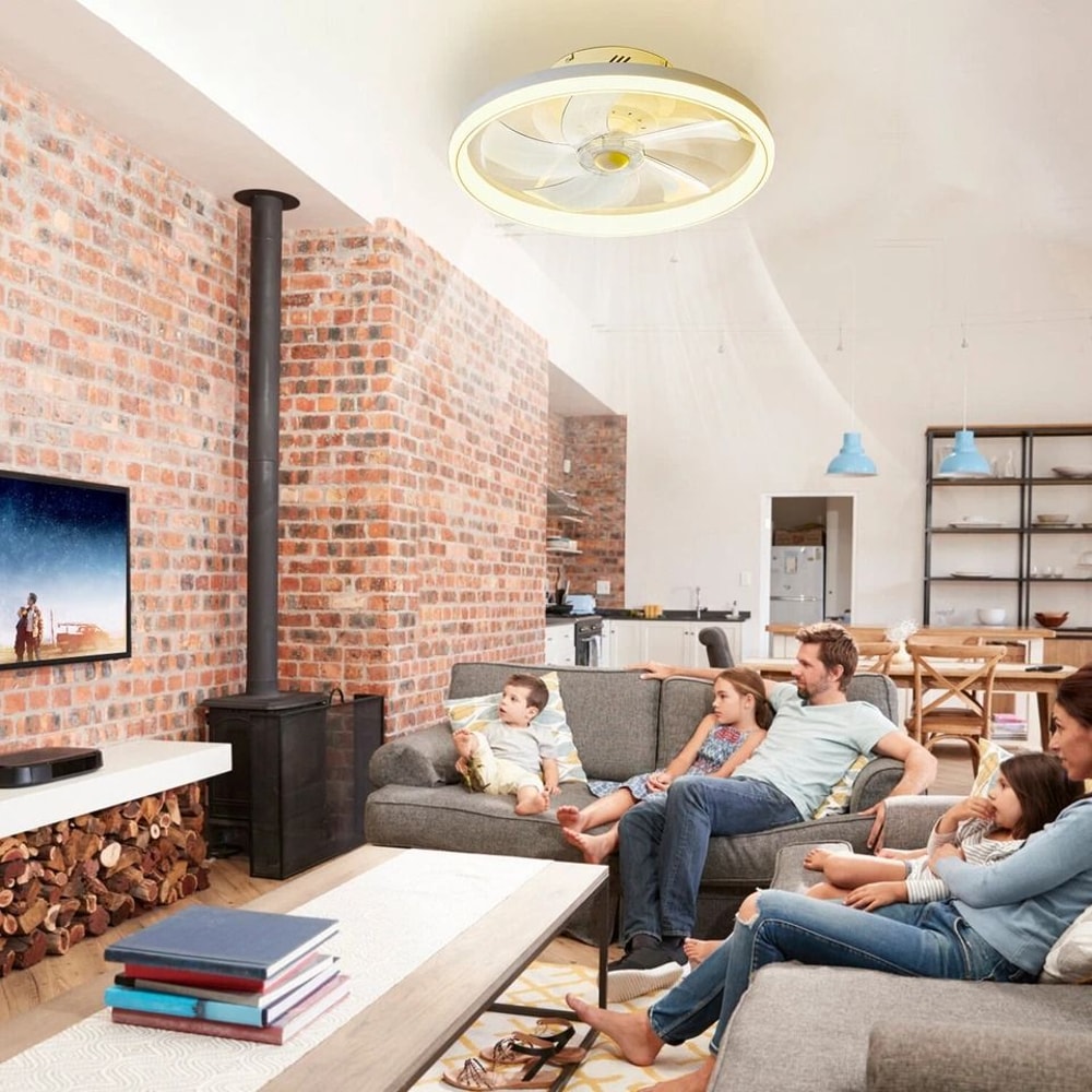 LED Ceiling Fan Light For Bedroom Living Room Modern Round Pendant Fan Lamp Adjustable Speeds Smart