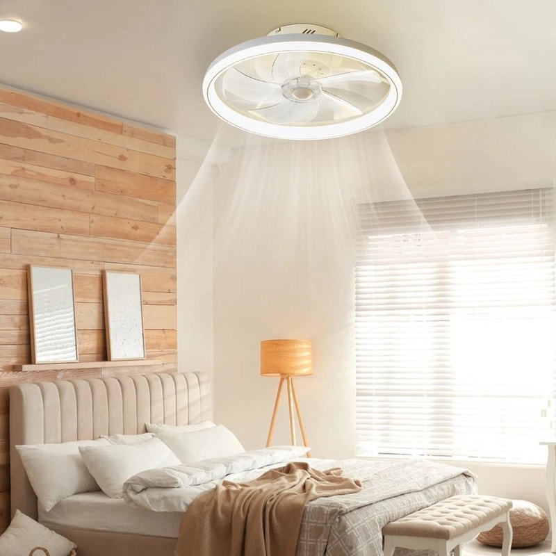 LED Ceiling Fan Light For Bedroom Living Room Modern Round Pendant Fan Lamp Adjustable Speeds Smart