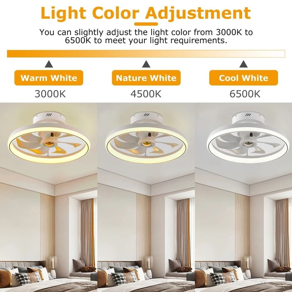 LED Ceiling Fan Light For Bedroom Living Room Modern Round Pendant Fan Lamp Adjustable Speeds Smart