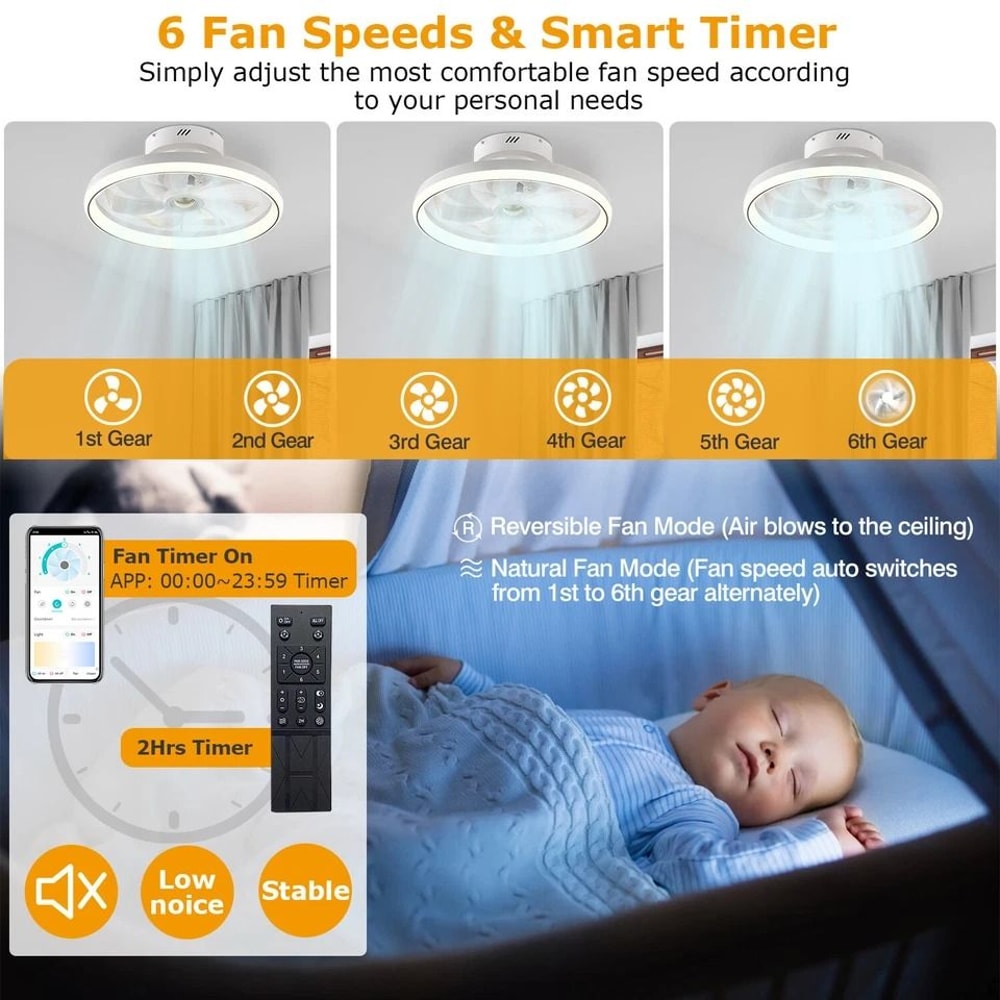 LED Ceiling Fan Light For Bedroom Living Room Modern Round Pendant Fan Lamp Adjustable Speeds Smart