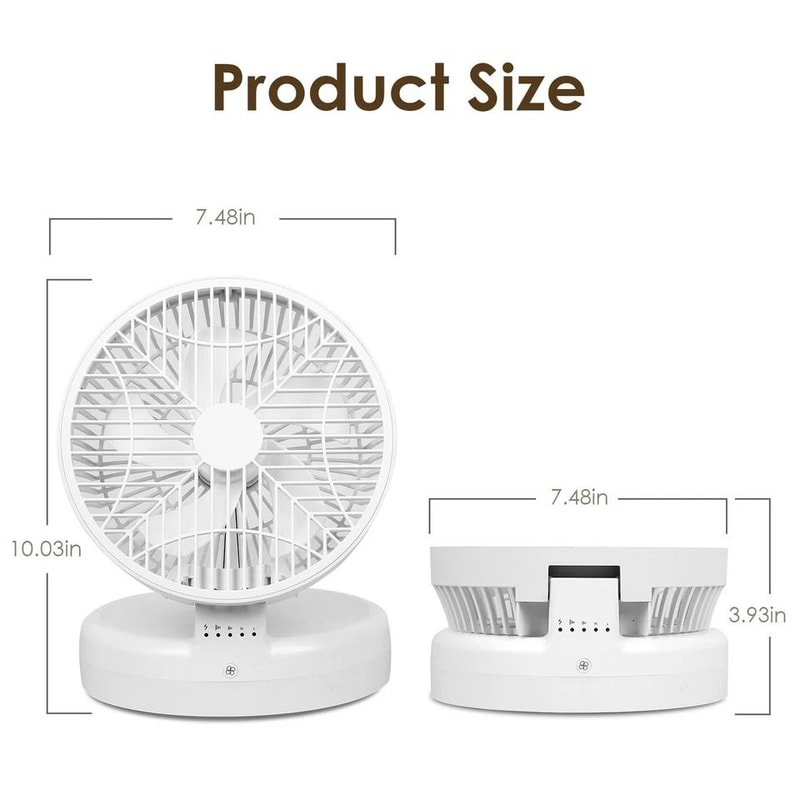 WallMounted Portable Desktop Fan Rechargeable Adjustable Wind Speeds Quiet Brushless Motor 9
