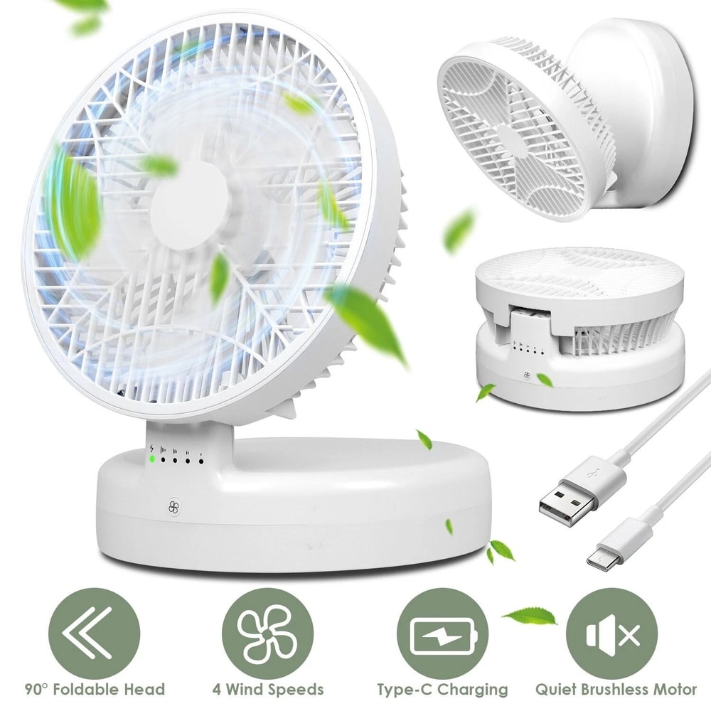 WallMounted Portable Desktop Fan Rechargeable Adjustable Wind Speeds Quiet Brushless Motor 2