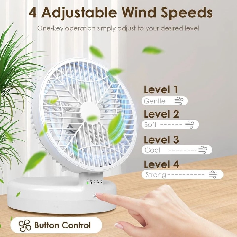 WallMounted Portable Desktop Fan Rechargeable Adjustable Wind Speeds Quiet Brushless Motor 6