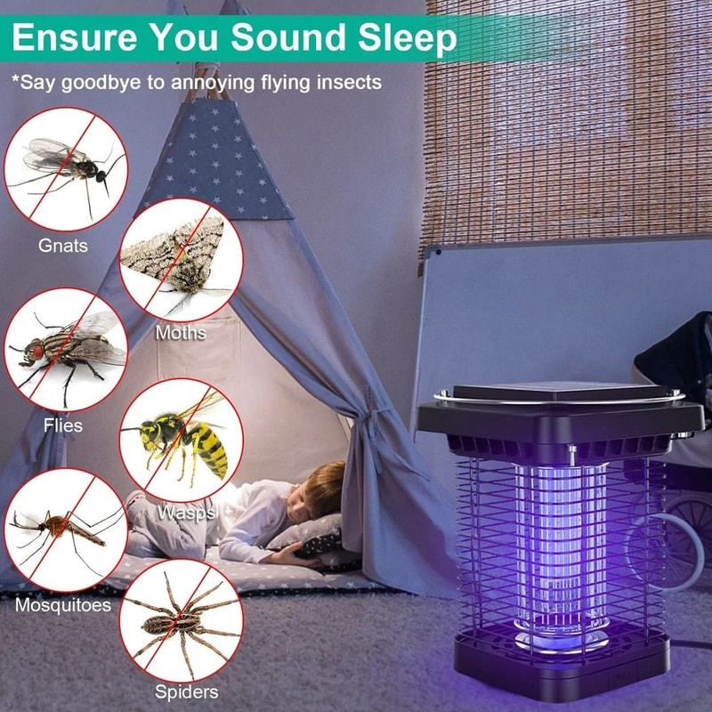 Outdoor Solar Powered Mosquito Fly Bug Zapper Insect Killer Lamp UV Light Waterproof Electric Trap 2