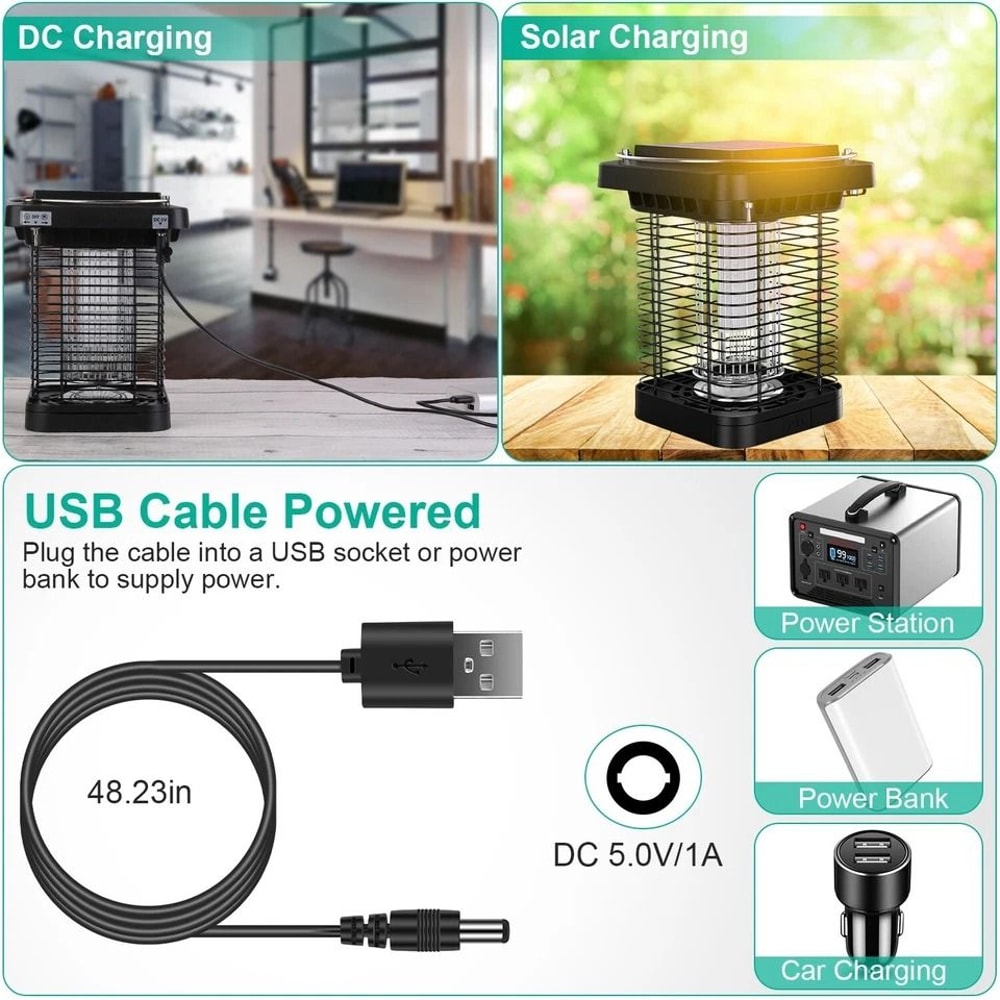 Outdoor Solar Powered Mosquito Fly Bug Zapper Insect Killer Lamp UV Light Waterproof Electric Trap 3