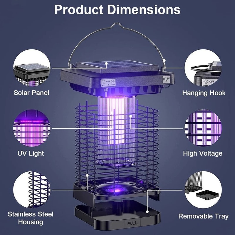Outdoor Solar Powered Mosquito Fly Bug Zapper Insect Killer Lamp UV Light Waterproof Electric Trap 6