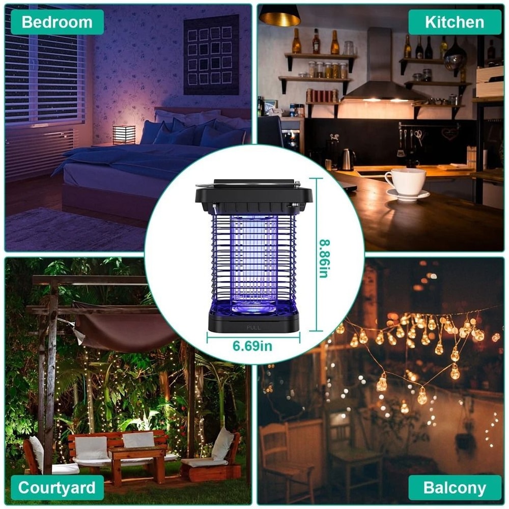 Outdoor Solar Powered Mosquito Fly Bug Zapper Insect Killer Lamp UV Light Waterproof Electric Trap 8