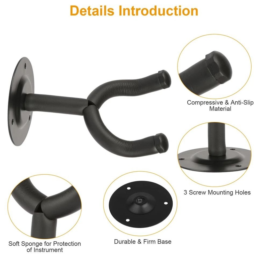 Display Wall Mount Hanger For Guitar Padded Steel Hook For Acoustic Electric Guitars Sturdy Safe 6