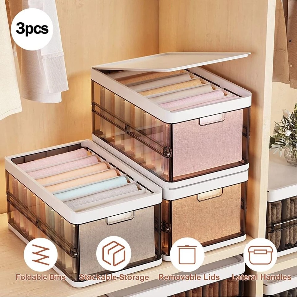 Collapsible Foldable Storage Containers With Lids Stackable Closet Organizer Bins Multifunctional S 7