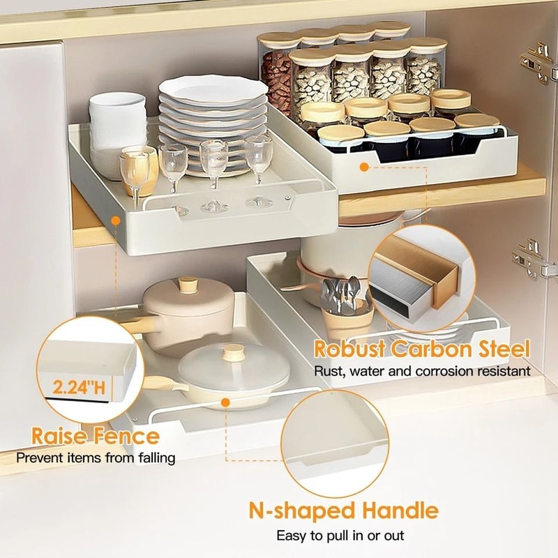 Pull Out Cabinet Organizer Kitchen Drawer Carbon Steel Pull Shelf Holder Easy Install Rustproof Org 7