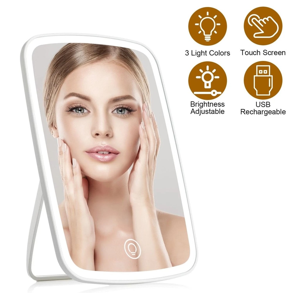 LED Lighted Makeup Mirror Brightness Adjustable Vanity Desk Mirror USB Rechargeable With Light Colo 4