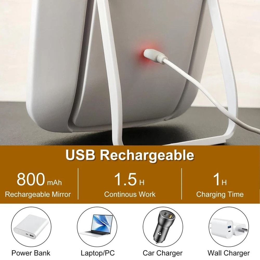 LED Lighted Makeup Mirror Brightness Adjustable Vanity Desk Mirror USB Rechargeable With Light Colo 9