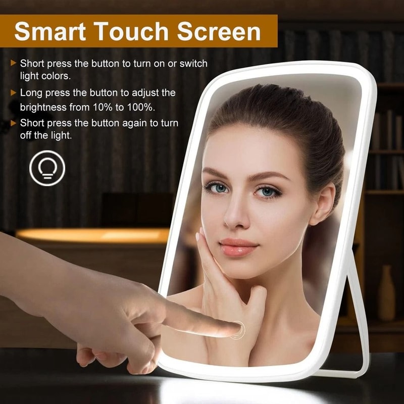 LED Lighted Makeup Mirror Brightness Adjustable Vanity Desk Mirror USB Rechargeable With Light Colo 7