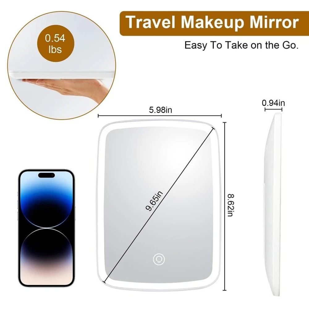 LED Lighted Makeup Mirror Brightness Adjustable Vanity Desk Mirror USB Rechargeable With Light Colo 12