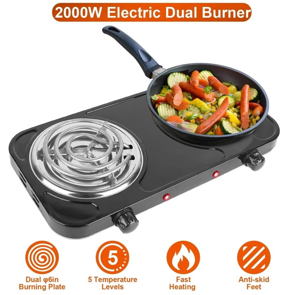 New Electric Double Burner Hot Plate Cooktop Portable Heating Stove For Cooking Camping 5