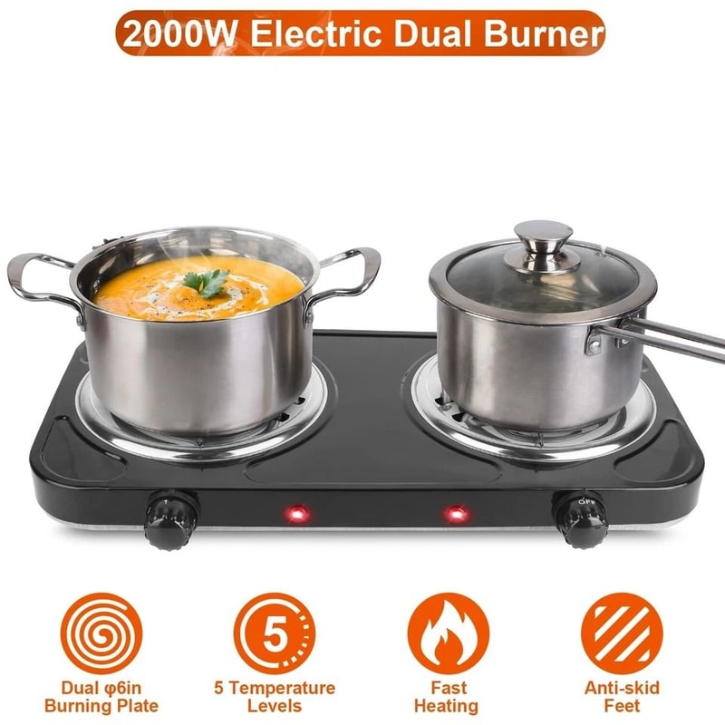 New Electric Double Burner Hot Plate Cooktop Portable Heating Stove For Cooking Camping 7