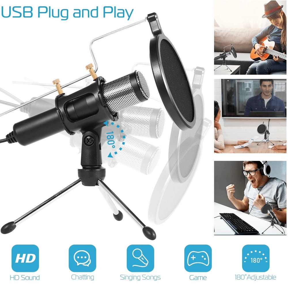 USB Condenser Microphone Tripod Stand Game Chat Recording For Computer Studio Use 11