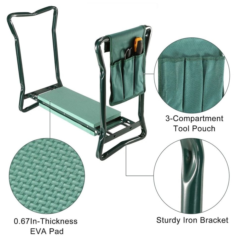 Garden Kneeler Seat Bench With EVA Pad Foldable Stool Tool Pouch Sturdy Iron Construction Perfect F 1