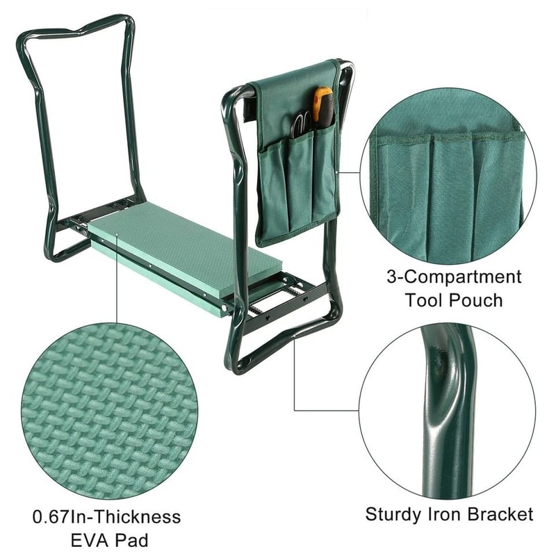 Garden Kneeler Seat Bench With EVA Pad Foldable Stool Tool Pouch Sturdy Iron Construction Perfect F 1
