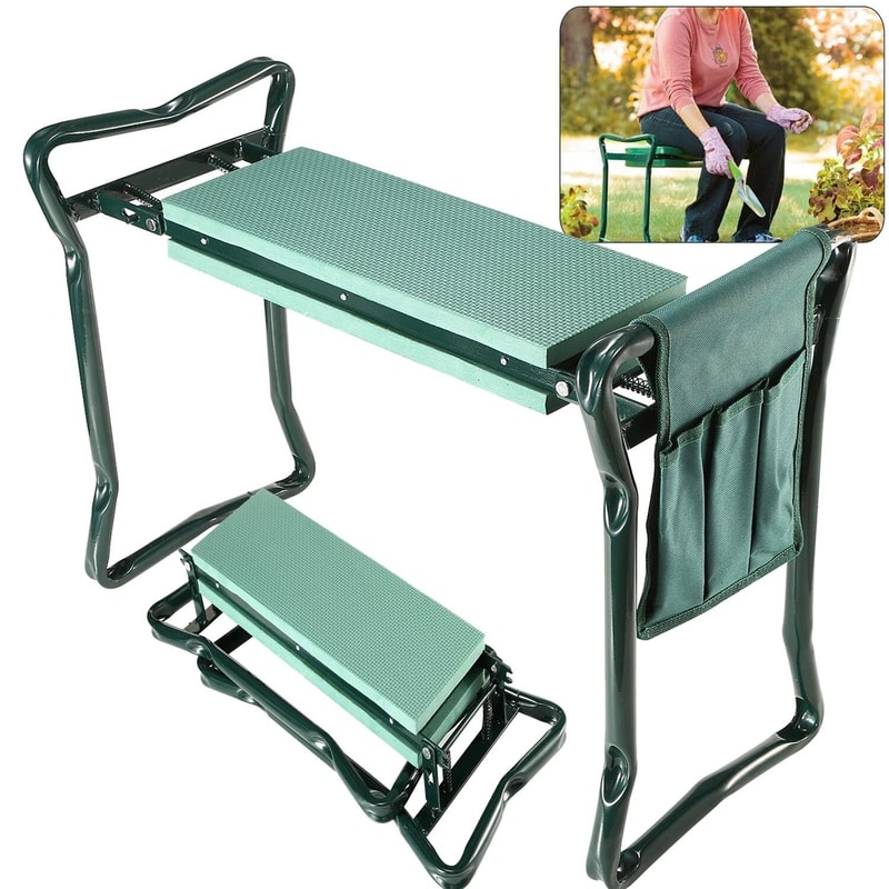 Garden Kneeler Seat Bench With EVA Pad Foldable Stool Tool Pouch Sturdy Iron Construction Perfect F 9