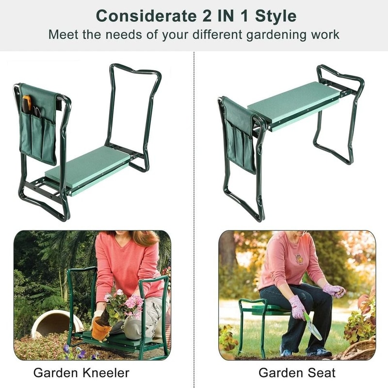 Garden Kneeler Seat Bench With EVA Pad Foldable Stool Tool Pouch Sturdy Iron Construction Perfect F 4