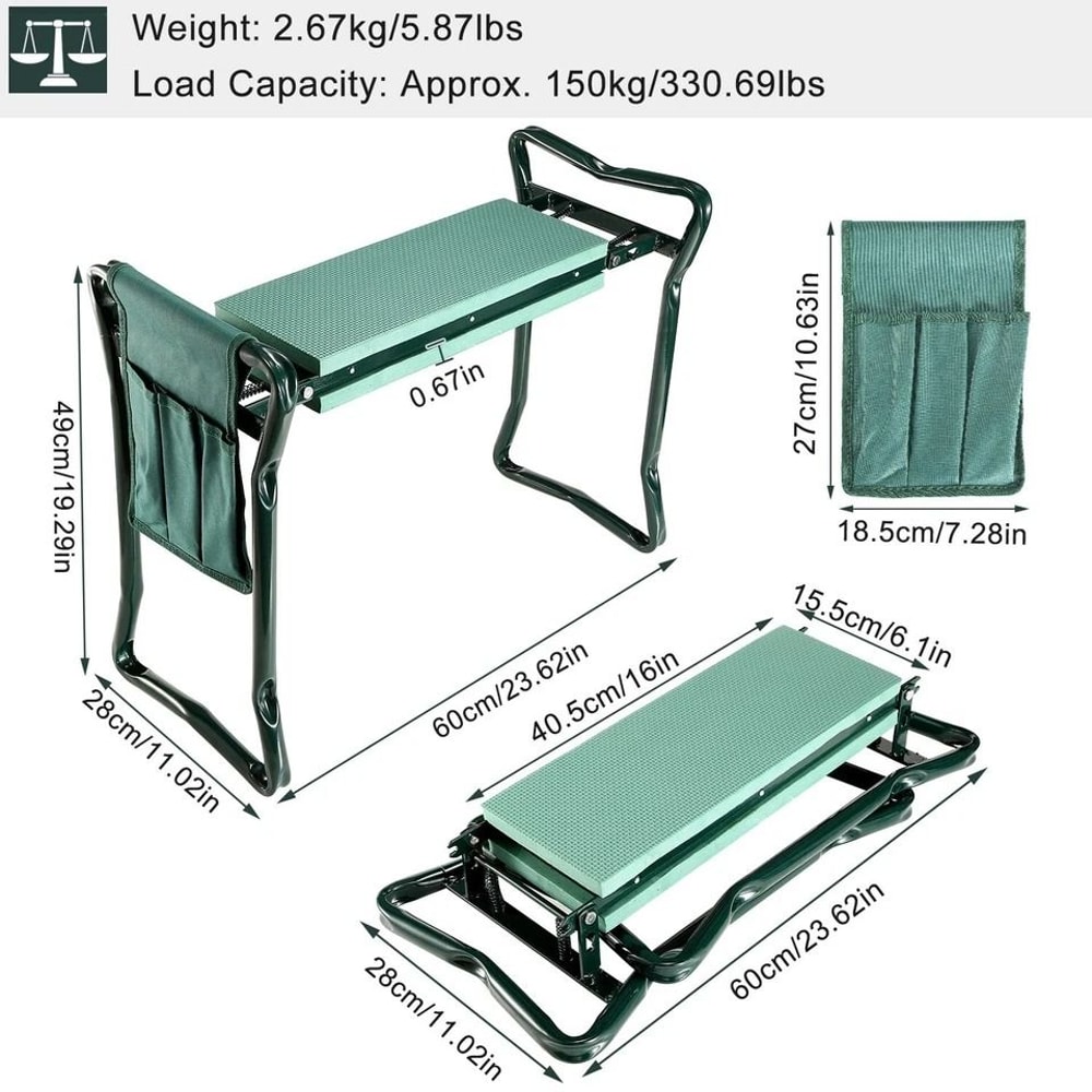 Garden Kneeler Seat Bench With EVA Pad Foldable Stool Tool Pouch Sturdy Iron Construction Perfect F 6