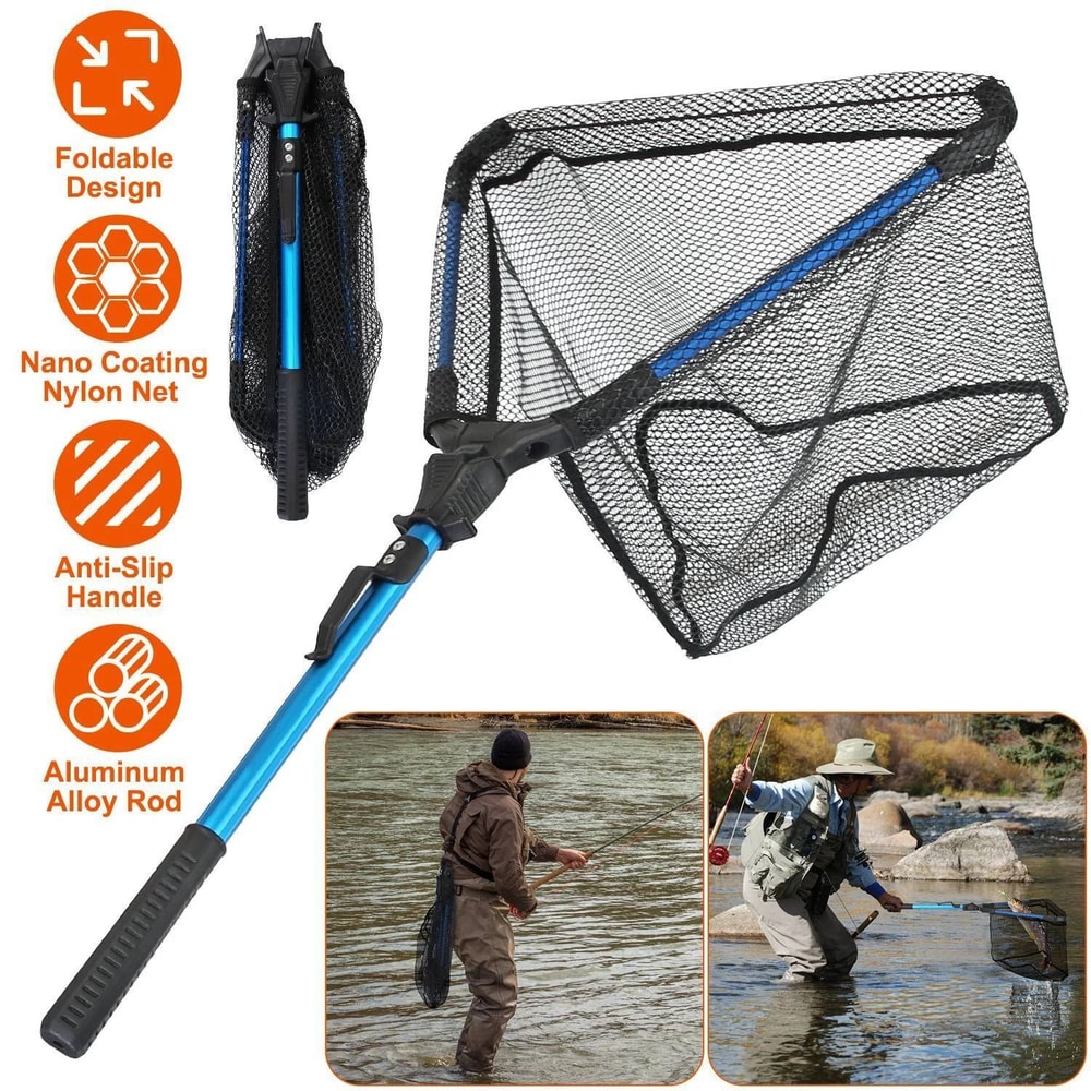 Fishing Net Hexagonal Foldable Design Durable Aluminum Alloy Handle Nano Coating Nylon Mesh Perfect