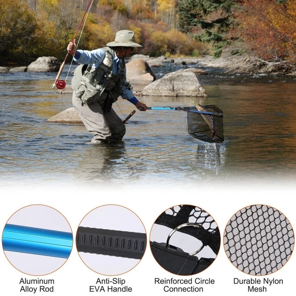 Fishing Net Hexagonal Foldable Design Durable Aluminum Alloy Handle Nano Coating Nylon Mesh Perfect