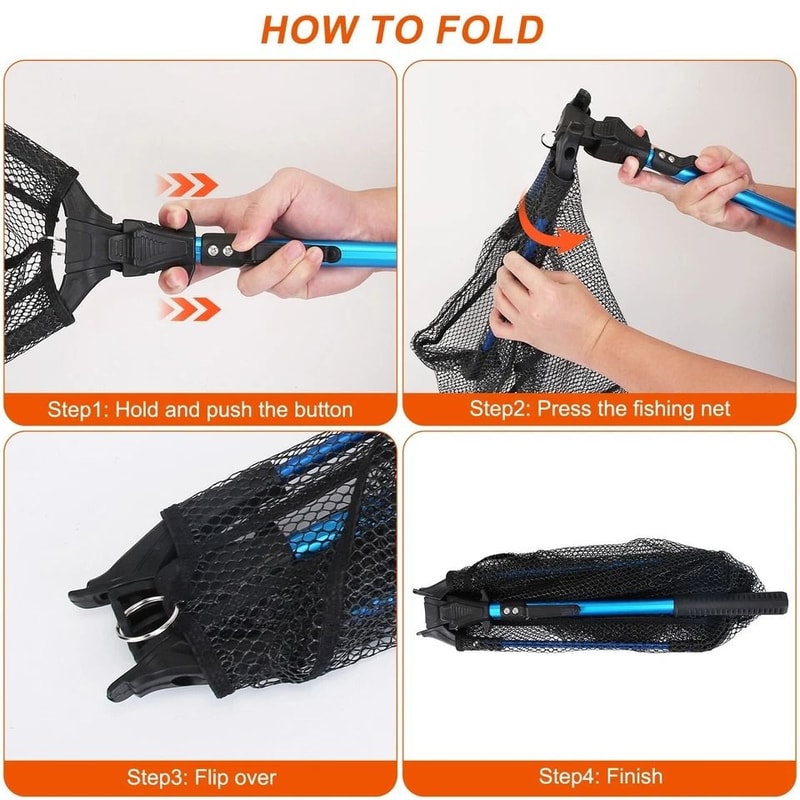 Fishing Net Hexagonal Foldable Design Durable Aluminum Alloy Handle Nano Coating Nylon Mesh Perfect