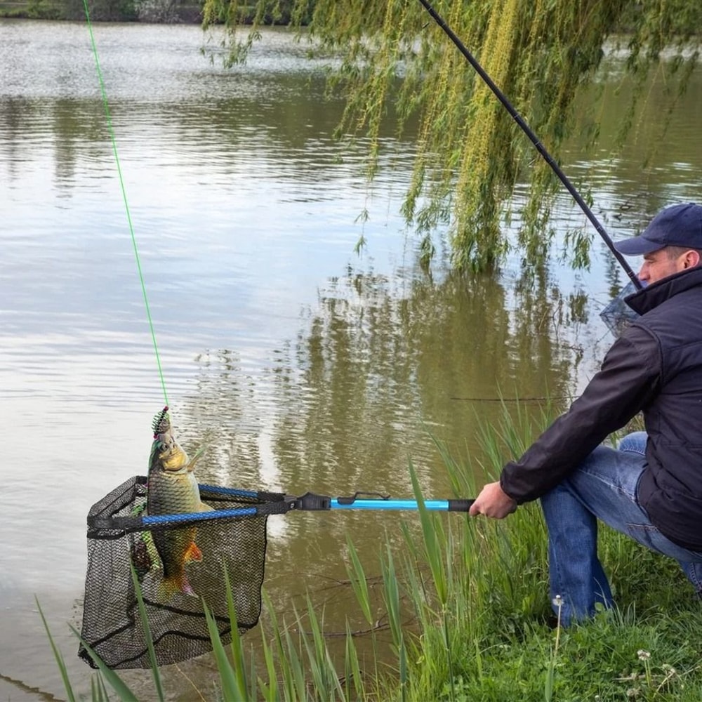 Fishing Net Hexagonal Foldable Design Durable Aluminum Alloy Handle Nano Coating Nylon Mesh Perfect