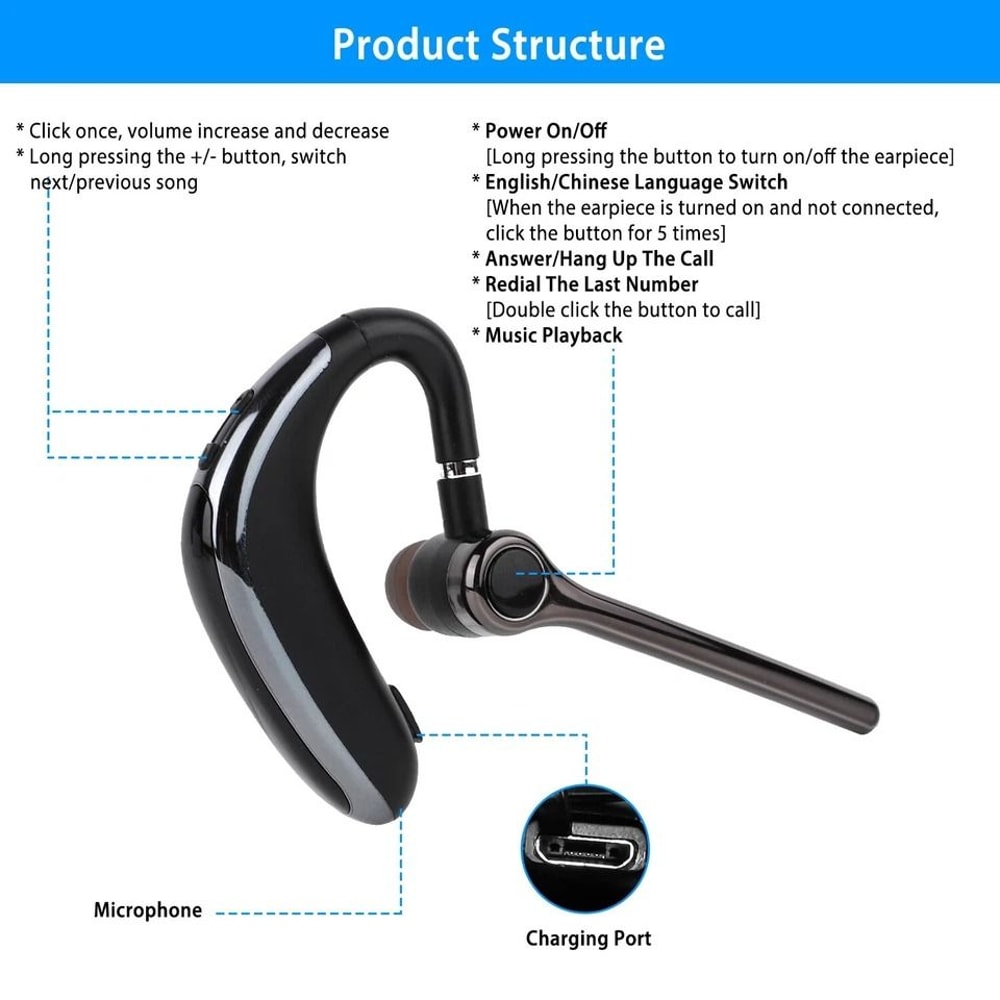 Noise Cancelling Wireless Earpiece Trucker Earbuds For Driving Stable Connection 3