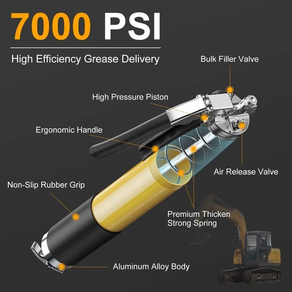 High Pressure Grease Gun Kit Capacity Pistol Grip Flexible Hose Jaw Couplers 3