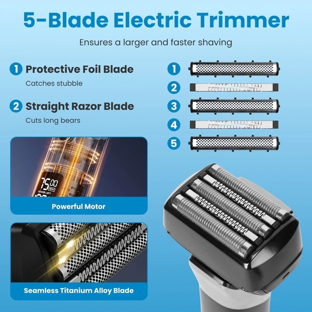 Electric Razor For Men Wet Dry Beard Trimmer Titanium Foil Shaver Waterproof Speed Shaving 4