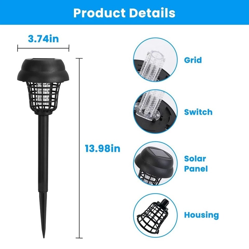 Solar Mosquito Zapper Bug Zapper Torch Outdoor Insect Killer LED Outdoor Zapper Tool Solar Powered 3