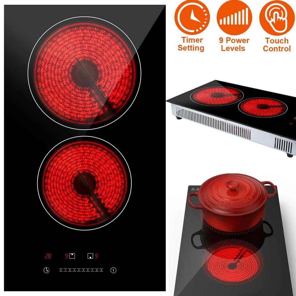 Electric Stove Hot Plates Dual Burner Ceramic Cooktop Touch Control Adjustable Power Levels Fast He 3