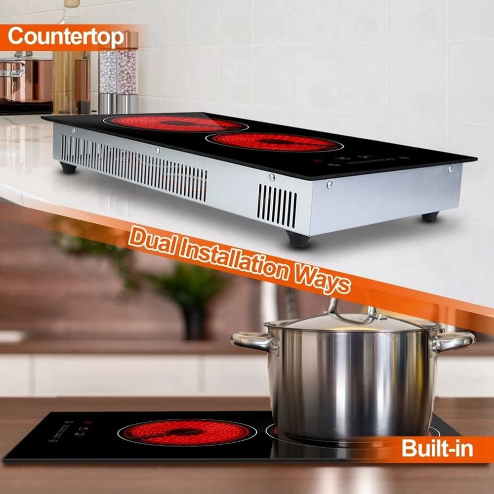 Electric Stove Hot Plates Dual Burner Ceramic Cooktop Touch Control Adjustable Power Levels Fast He 9