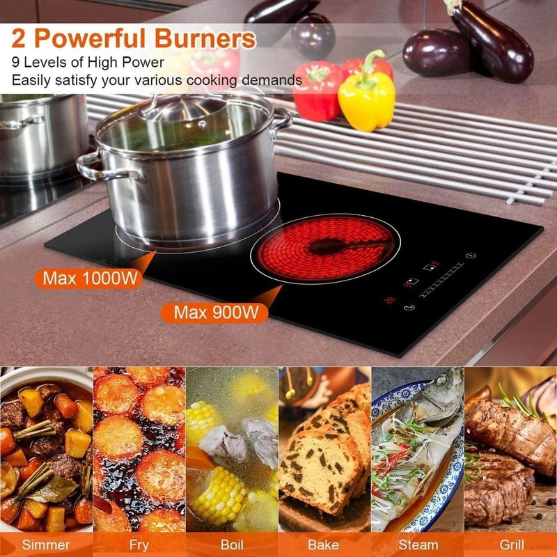 Electric Stove Hot Plates Dual Burner Ceramic Cooktop Touch Control Adjustable Power Levels Fast He 10