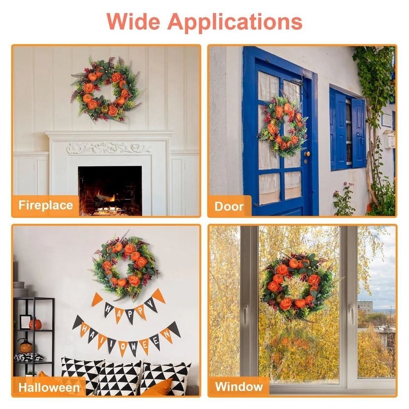 Fall Wreath With Pumpkin Leaves Berries And Flowers Autumn Party Decor For Indoor And Outdoor Use 2