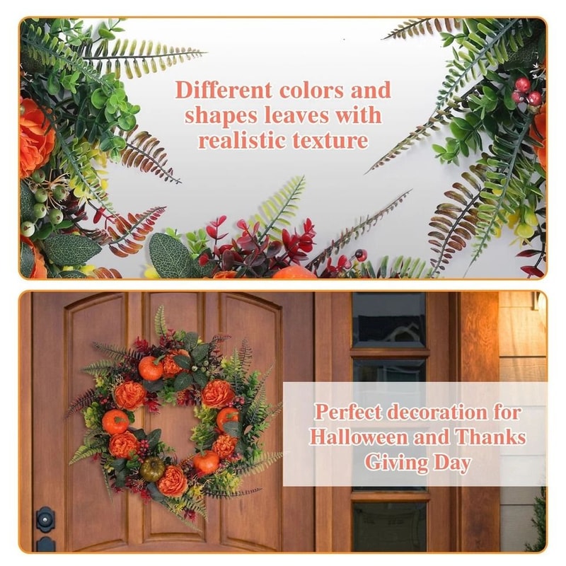 Fall Wreath With Pumpkin Leaves Berries And Flowers Autumn Party Decor For Indoor And Outdoor Use 3