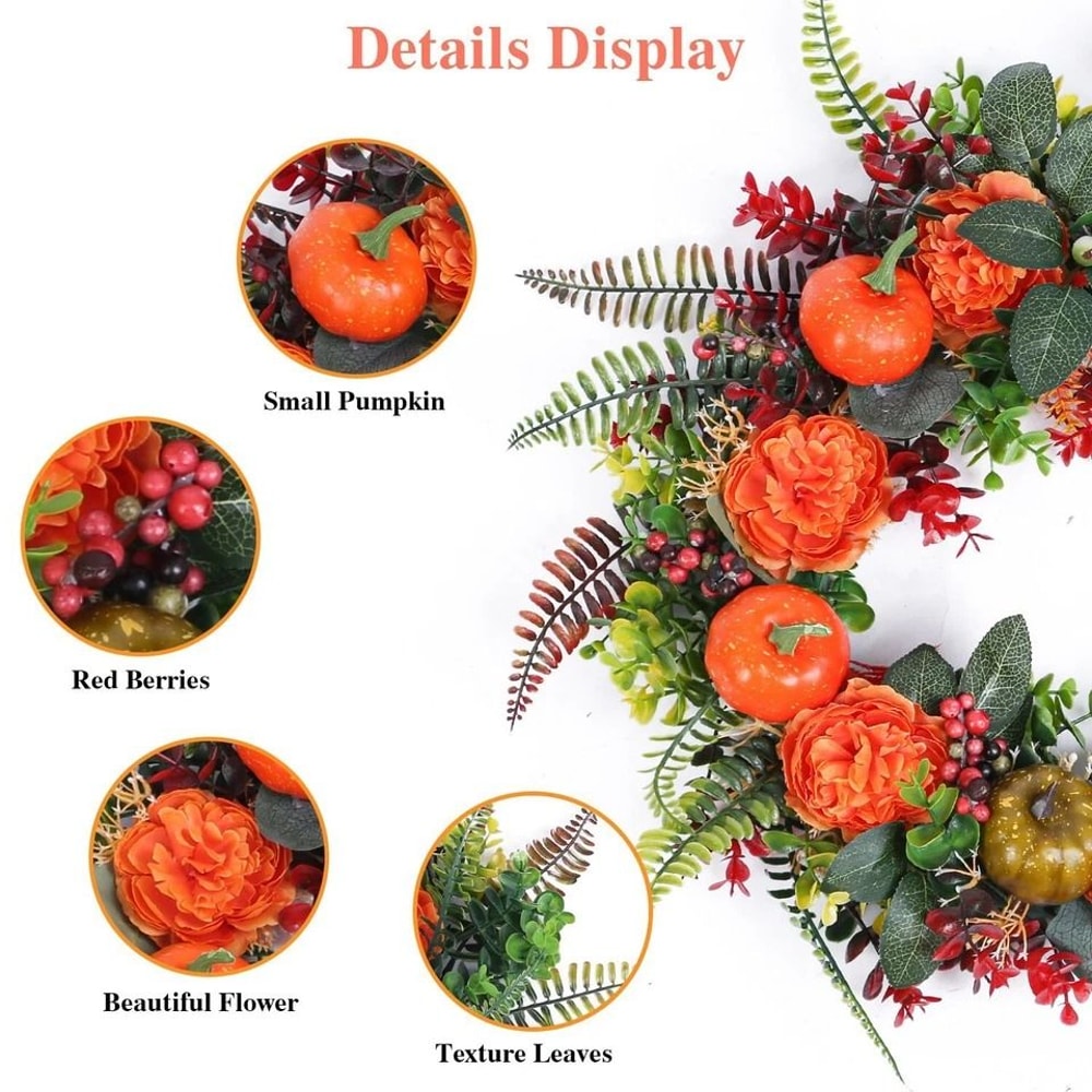 Fall Wreath With Pumpkin Leaves Berries And Flowers Autumn Party Decor For Indoor And Outdoor Use 6