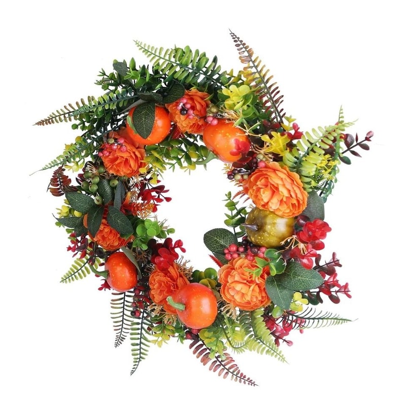 Fall Wreath With Pumpkin Leaves Berries And Flowers Autumn Party Decor For Indoor And Outdoor Use 7