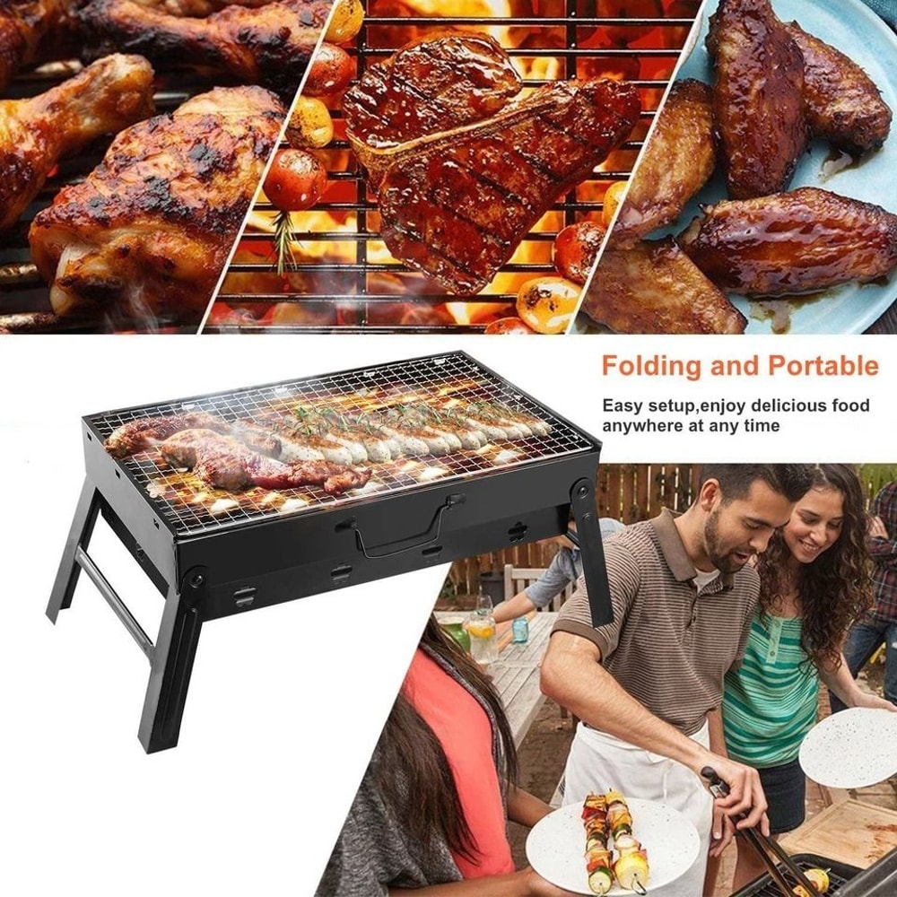Portable Foldable BBQ Grill Compact Charcoal Stove Ideal For Camping Shish Kabob Grilling In Small 7