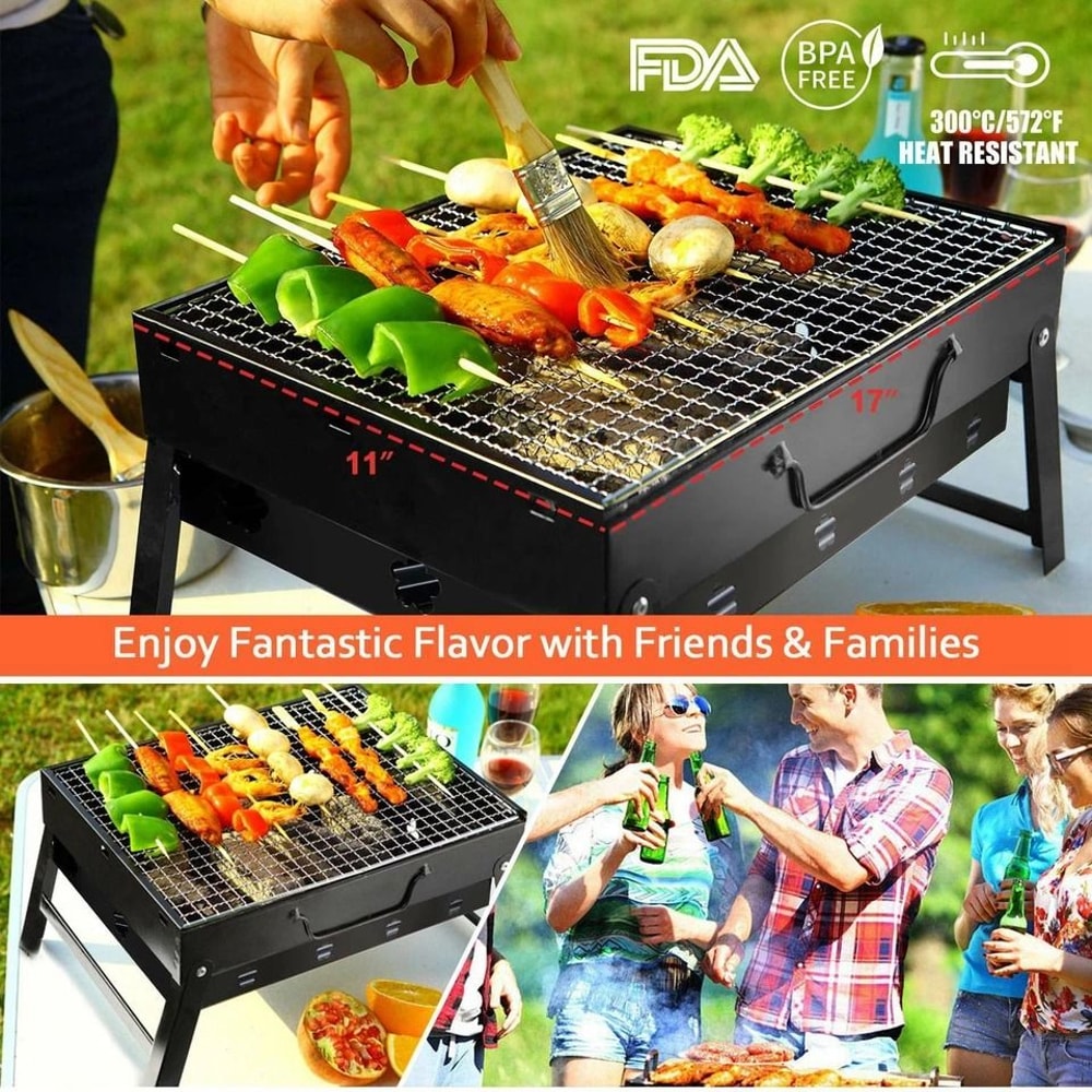 Portable Foldable BBQ Grill Compact Charcoal Stove Ideal For Camping Shish Kabob Grilling In Small 8