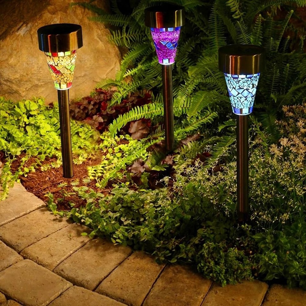 LED Solar Power Garden Path Lights Outdoor Landscape Pathway Lights Yard Mosaic Solar Light 2