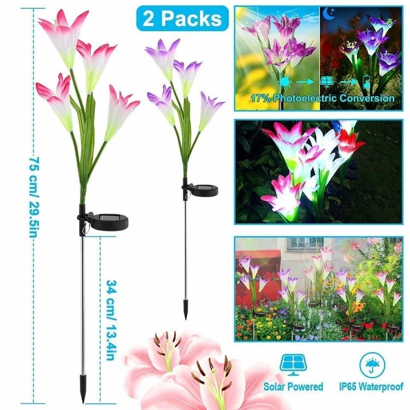Solar Lily Flower Lights Outdoor Garden Stake LED Landscape Lamp IP65 Waterproof ColorChanging Ligh 1